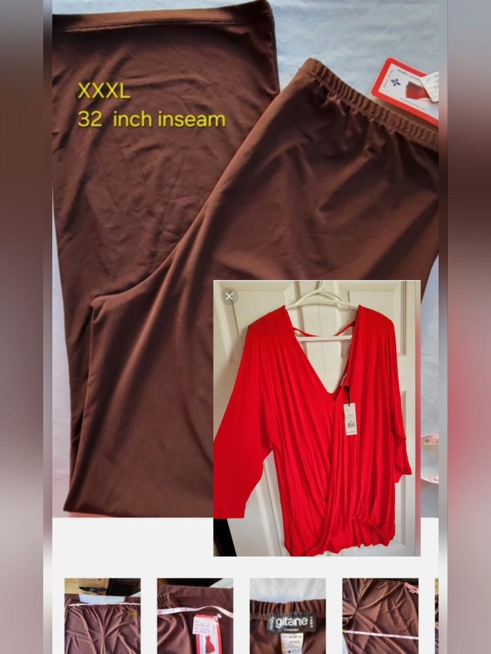 Brown XXXL Pants Wide Leg  Pull- Up With Stretch 32-inch Inseam